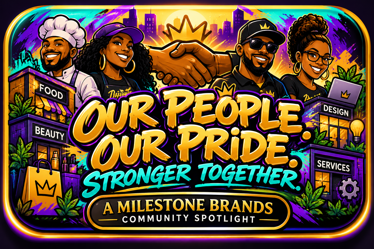 Our People. Our Pride. Stronger Together. A Milestone Brands Community Spotlight, featuring entrepreneurs, local businesses and a handshake